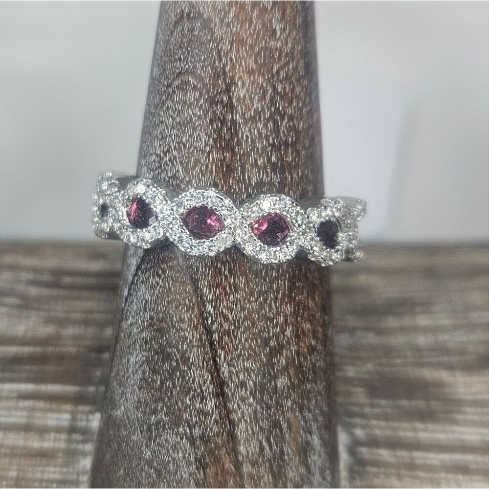 Pink And Clear CZ Woven Look Ring 925 Stamp Sz 7 NWT Dainty